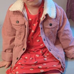 Girls Pink Corduroy Jacket Coat with Fuzzy Collar size 8